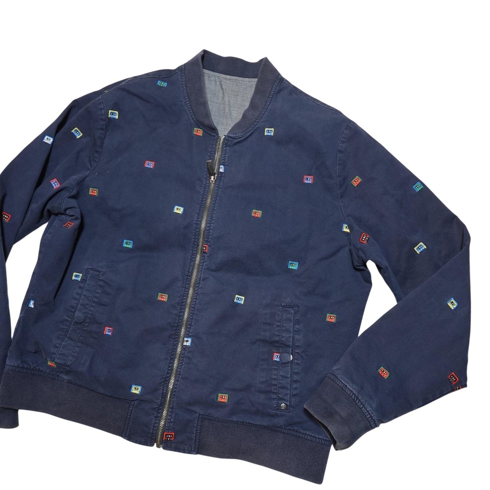 Original Penguin Jacket Mens XL Blue Chambray Reversible Bomber Retro Music